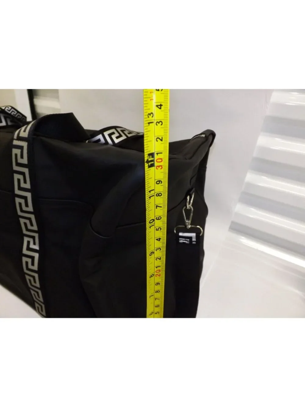 VERSACE black Overnight Duffle Bag With Strap Greek Key Pattern Weekender Bag